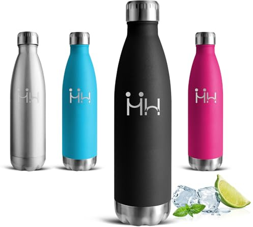 Gourde Isotherme, Gourde 500ml, Gourdes Inox, 24h Froid & 12h Chaud, sans Bpa, Bouteille Metal, Facile à Transporter, Bouteille d'eau pour l'École, Bureau, Camping, Sport, Voyage