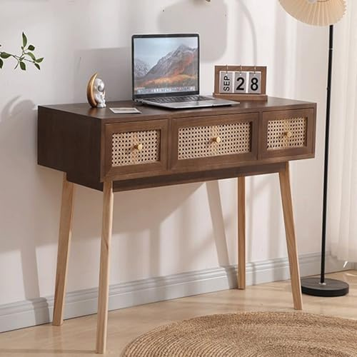 JixCJHj Escritorio, Mesa Oficina Pequeña y Estación Trabajo, Mesas para Teletrabajo, de fácil manejo，con Cajonera，Ahorra Espacio，para Estudio,Oficina,Gaming,Dormitorio(Walnut,80cm/31in)