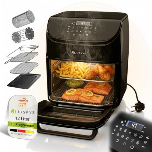 Juskys friteuse à air chaud 12L – noire, Airfryer multifonction avec écran tactile LCD, 10 programmes, 25–200 °C & accessoires