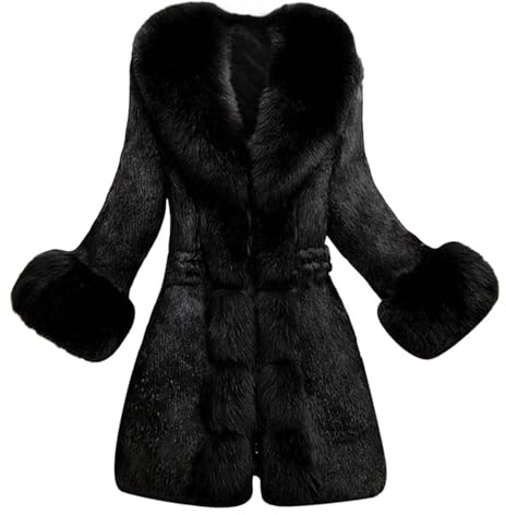 Generisch Damen Wintermantel aus Kunstpelz - Eleganter Kurzmantel in A-Linie mit breiten Pelz-Details · Plüschmantel für festliche Anlässe