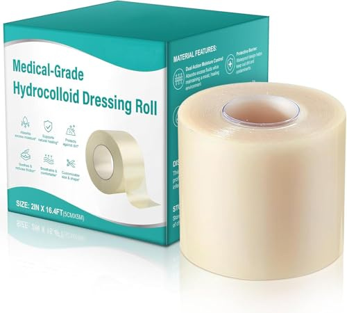 Hydrokolloid Wundheilungsrollen, Hydrokolloid-Bandagen mit Selbstklebend, Bandagen gegen Bettschmerzen, hochsaugfähig bei Verbrennungen, Blasen, Aknebehandlung, steril und wasserdicht (5 cm x 500 cm)