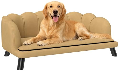 PawHut Velvet Large Dog Couch with Foam Cushion, Soft and Cute Dog Bed with Pearl Design, Pet Sofa for Big and Medium Breeds, Coffee