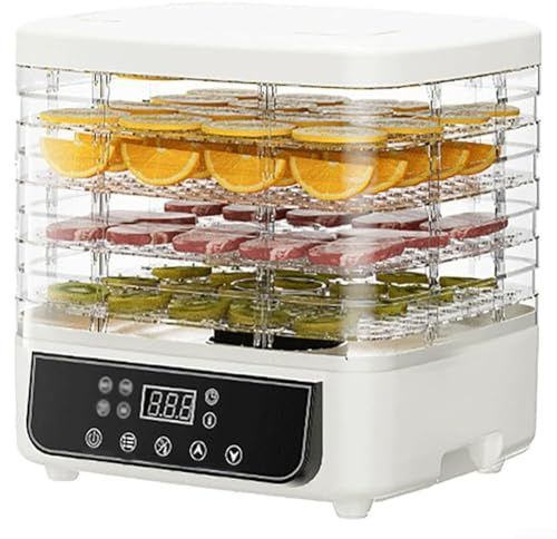 Feeshoppher Food Dehydrator 6 Tray Adjustable Temperature Control and Timer Efficient Drying Preserves Nutrients for Fruits Vegetables Meat Herbs Space Saving Vertical Design Dishwasher