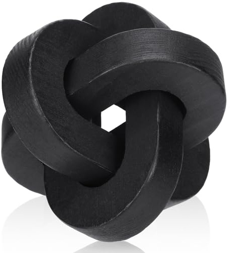 Yalikop 3 Link Wood Knot Decor - Hand Carved Coffee Table Decoration, Boho Chain Link Decor, Modern Shelf, Rustic Objects for Home Living Room Bedroom(Classic,Black)