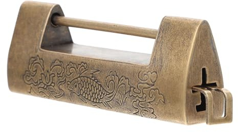 UKCOCO Cadenas Gravé de Style Chinois pour Meuble Ancien, Serrure à Pêne Horizontal en Cuivre, Adapté aux Boîtes en Bois Décoratives