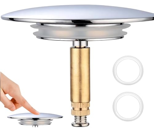 Adjustable Pop-Up Bath Plug,70 mm Bath Plug Replacement with Double Seal in Silver for Most Bathtub Drains,Basins and UK Standard Bathtub