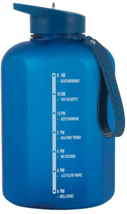 Muitomas Borraccia Sportiva 2.2 Litri con Cannuccia, Bottiglia Acqua Grande Trasparente, Beccuccio e Laccio, Design Motivazionale per Palestra, Sport e Ufficio, Blu Ottanio