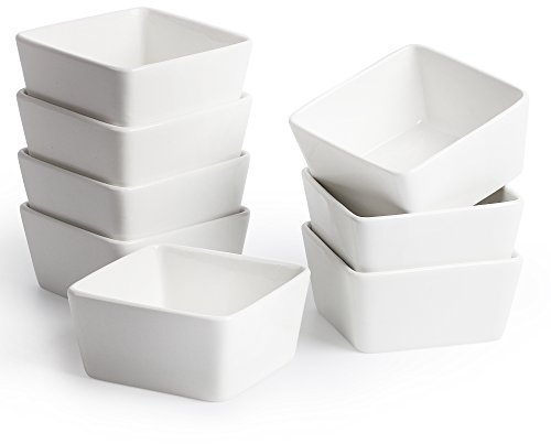 BTaT- Ramekins 8 oz, Set of 8, Square Porcelain Ramekins, Ramekins for Baking, Creme Brulee Dish, Souffle Cups, Appetizer Cups, Custard Dish, Pudding cups, Ramiken Set
