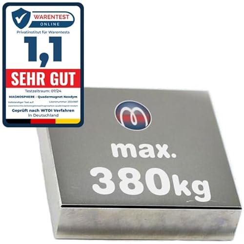 Quadermagnet Neodym Magnet-Quader Extra Stark - Haftkraft bis 800kg - Starke Blockmagnete - Rechteckige NdFeB Magnete, Größe: 80x80x10mm - 380kg Haftkraft