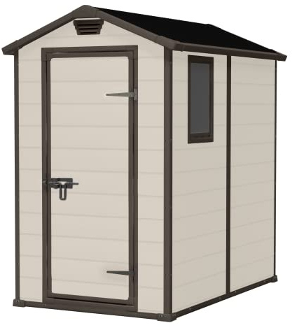 Keter Manor 4x6S Gartenhaus wetterfest 3.8m³, Kunststoff, Outdoor, Außenmaße: BxTxH:130x192x198cm, Innenmaße: BxTxH:111x177x190cm, auch für kleine Gärten geeignet, beige
