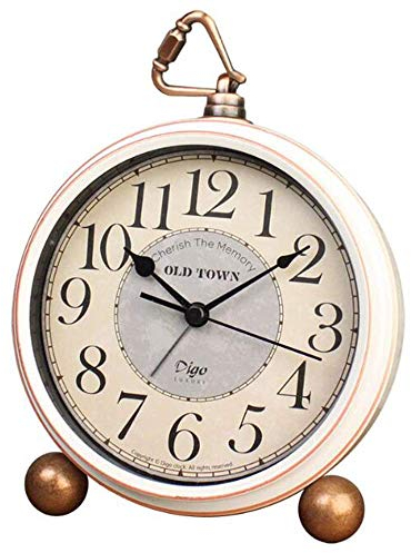 Attoe Weiß Tisch Uhr, Vintage Nicht Tisch Schreibtisch Wecker mit Lautem Alarm,Kein Ticken,Geräuschlos,Batteriebetrieben Quarzwerk, HD Glas für Schlafzimmer/Wohnzimmer/Kinder (Araber)