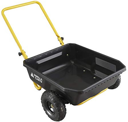 Gorilla Carts GCR-4 4 Cu. Ft Poly Yard Cart, 300-pound Capacity, Garden Cart with 30in x 24in impact-resistant poly bed and 10in pneumatic tires, Black/Yellow