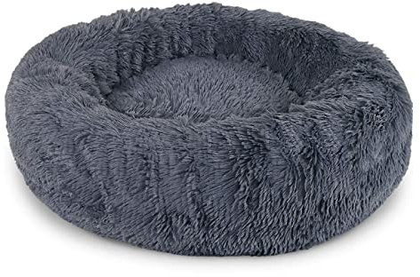 lionto Donutbett für Hunde und Katzen, Flauschiges Hundebett rund für kleine und große Heimtiere, Ø 100 cm, weiches Katzenbett aus kuscheligem Plüsch, Hundekissen mit extra Dicker Füllung, dunkelgrau