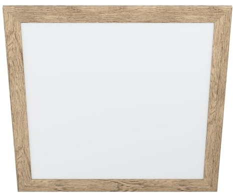 EGLO LED Panel Piglionasso mit Holz Deko-Rahmen | Deckenlampe Holz in Hell-Braun geflammt, Küchenlampe, Bürolampe, LED Flurlampe Decke neutralweiß, L x B 64,5 cm