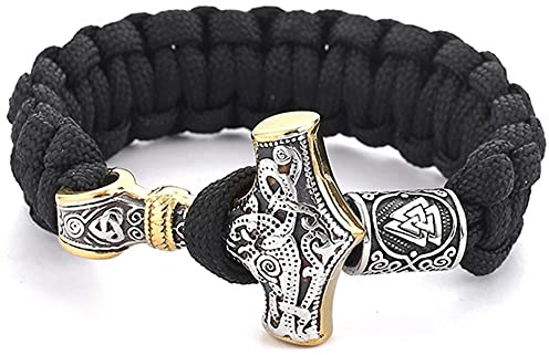 Mjolnir manschettarmband Handvävd paracord Nordic Viking Thor's Hammer Talisman med presentförpackning,Black,23cm/9.1inch