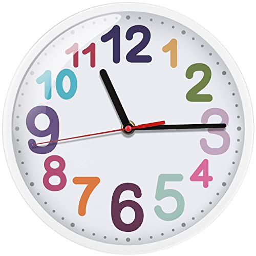 AMOTOFO Wall Clock 9 Inch Silent Non Ticking Battery Operated Time Teaching Quartz Home Colorful Read Learn Time Perfect for Teacher's Classrooms and Kid's Bedrooms