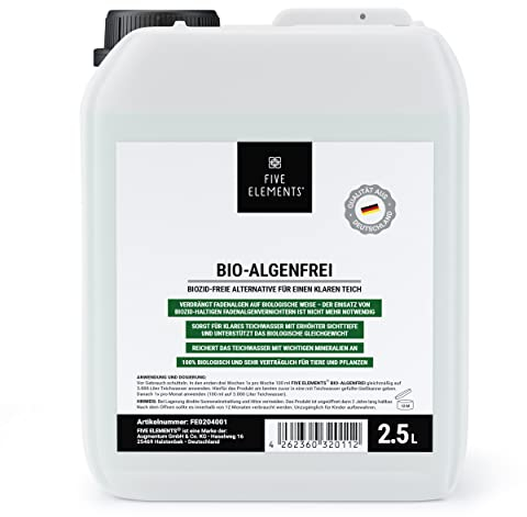 FIVE ELEMENTS Bio-Algenfrei | 2025: Verbesserte Wirkung | natürliche Verdrängung von Fadenalgen | Teichwasser-Klärung | biologischer Algen-Stop | flüssig 2,5 L