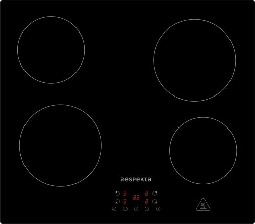 Respekta Glaskeramikkochfeld autark / Rahmenloses Einbaukochfeld mit 4 Platten / 9 Leistungsstufen / Touch Control / Timer / Kindersicherung / 60 cm / in schwarz / KM 4400-28