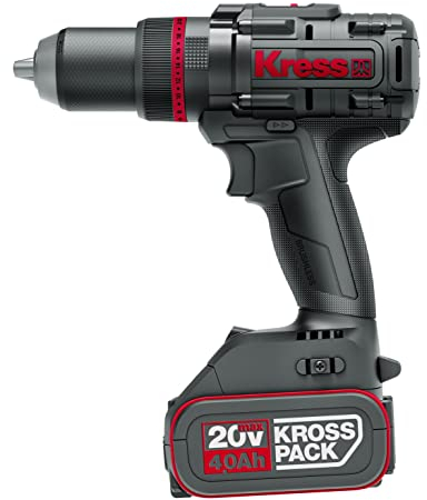Kress 20V Akkuschlagbohrschrauber zum Bohren in Holz, Metall, Kunststoffen, mit Akku 150Nm, 2x4.0Ah, Ladegerät 6A, Stapelbox