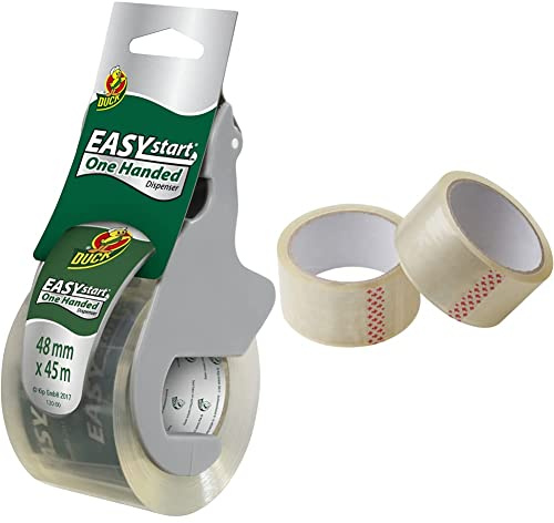 Duck Easy Start Packband – 48mm x 45m & Meister Klebeband 45 m x 48 mm - transparent - 2er Set - für Päckchen, Umzugs-Kartons und Verpackung -zuverlässiger Verschluss / 4241110