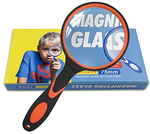 Fousenuk Lupe Groß 75mm, Hohe Klarheit Leichtgewicht Leselupe, Bruchsicherer Handlupe, Rutschfester Griff Vergrößerungsglas für Senioren, Kinder, Juwelier, Hobbybeobachtung, Insekten, Zeitungen