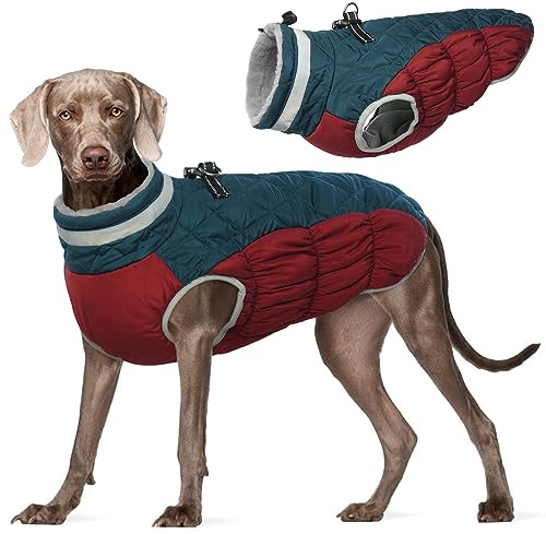 Kuoser wasserdichte Hundejacke Wintermantel für Große Hunde, XXL | Winddicht Hund Mantel für Winter, Hunde Jacke Wasserdicht mit Reißverschluss, Reflektoren und verstellbarem Kordelzug