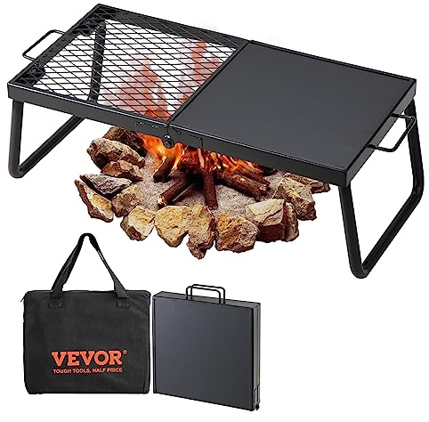 VEVOR Folding Campfire Grill, Heavy Duty Steel Mesh Grate, 57cm Portable Camping Grates Over Fire Pit, Camp Fire Cooking Equipment with Legs Carrying Bag, Grilling Rack for Outdoor Open Flame Cooking