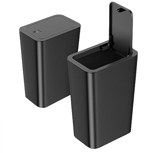 Sightday Rechteckiger Küchenabfalleimer aus Polypropylen, 9 l, mit Deckel und Druckknopf, hundefest, 33,3 x 22,2 x 15,7 cm, Schwarz