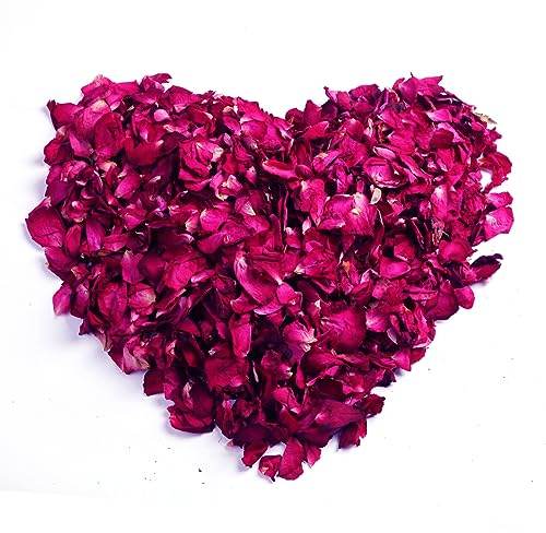 HXJDAM Rosenblätter Getrocknet 60g, Blütenblätter Hochzeit, Blütenkonfetti, 100% Natürliche Getrocknete Rosenblüten für Hochzeit Konfetti Fußbad Körperbad Spa Geburtstagsantragsfeiern