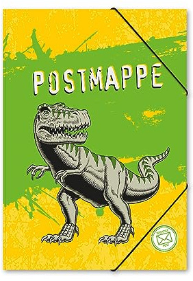 itenga Postmappe aus Karton - Gummizugmappe mit Motiv für Jungen - DIN A4 mit Gummizugverschluss - Sammelmappe Eckspanner (T-REX)
