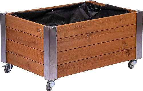 dobar® Hochbeet Rolfi | Rollbares Hochbeet mit Pflanzenvlies | Pflanzkasten aus Holz | 78 x 52 x 40,5 cm | Kiefer | braun