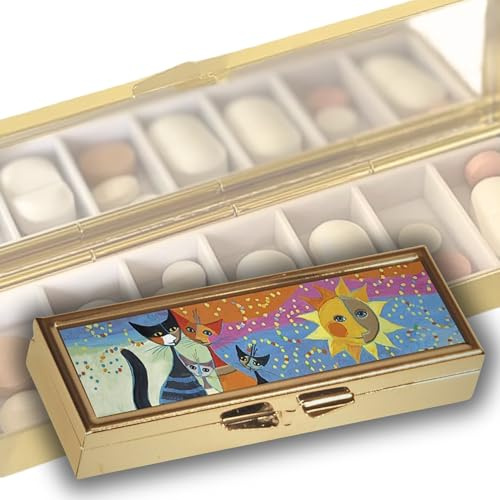 Kleine Pillendose für 7 Tage FridolinEdition - Metall - Maße: ca. 10,1 × 3,5 × 1,7cm, innen mit Spiegel - Motiv: Rosina Wachtmeister - Momenti di felicità