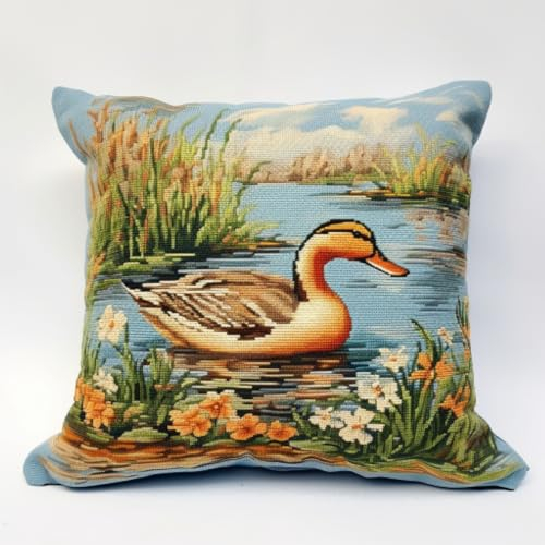 Taxpy Diy Knüpfkissen Mit Vordruck Ente Tier Knüpfset Kissenbezug Stickset, Knüpfkissenbezug Für Erwachsene Und Anfänger 17x17in