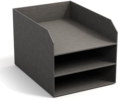 BIGSO Trey 3-stufige Briefablage – praktische Ablagefläche für Briefe, Dokumente in DIN A4-Format – Ordnungssystem aus Faserplatte mit Papier in Leinenoptik – grau