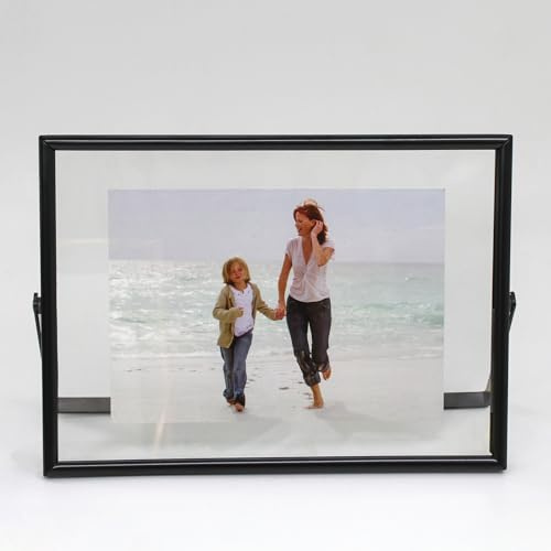 LEEMASING Floating Picture Frame Photo Frames Metal Glass Tabletop Desktop Display For Valentine Day, Wedding, Home or Office, Fit For 6x4 Inch Photo (Black, 6x4 Inch)