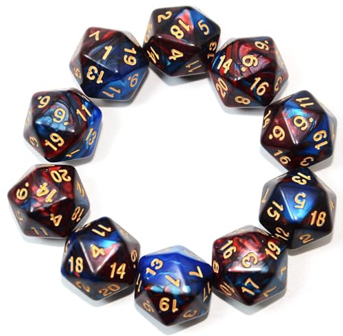 SmartDealsPro 10-pack 20-sidig tärning D20 polyedriska tärningar för DND RPG MTG bordsspel (blå-röd)