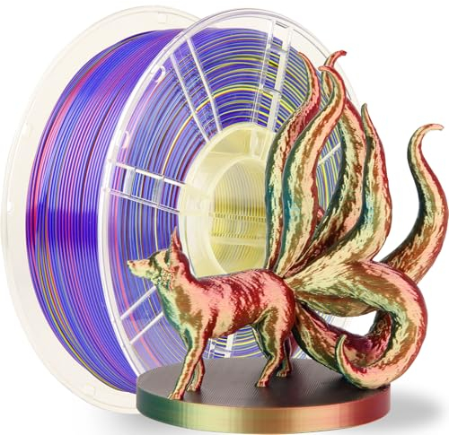 LVVJ3D PLA Filament 1.75mm, Tri Color Silk Rot, helb, hlau Rainbow Filament, Rainbow PLA 3D Drucker Filament, Sauber Gewickelt Maßgenauigkeit +/-0.03mm, 1KG/Spool