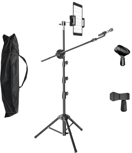Kereal Microphone Stand Floor Boom Mic Stand with 360° Ball Head Tablet Holder, Two Mic Clips for Singing, Portable Mic stands Adjust Hight From 17” to 83” for Studio, Stage, Karaoke, DJ, Kids