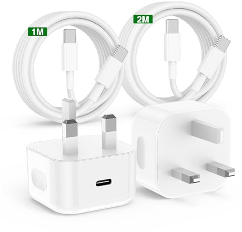2Pack iPhone 17 16 15 Pro Max Fast Charger,[Apple MFi Certified] 20W PD USB C Plug UK with 2M+1M USB C to C Charging Cable for iPhone 17 Pro/16 Pro Max/15/16/15 Pro/16 Plus/16e,iPad Pro/Air/Mini