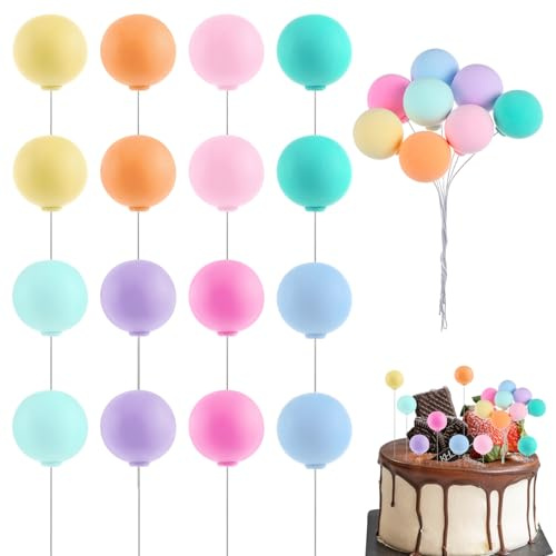 16 Stück Mini Tortendeko Luftballons Regenbogen Kuchendekoration Ballon Tortendeko Kuchen Deko KugelDeko Ballon Dekoration für Geburtstag Hochzeiten Helle Farben