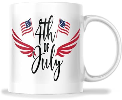 Ceramic Mug 4Th of July Stoneware Coffee Mug Funny Drinking Cup Novelty White Mug with Handle for Kitchen Beer 330Ml