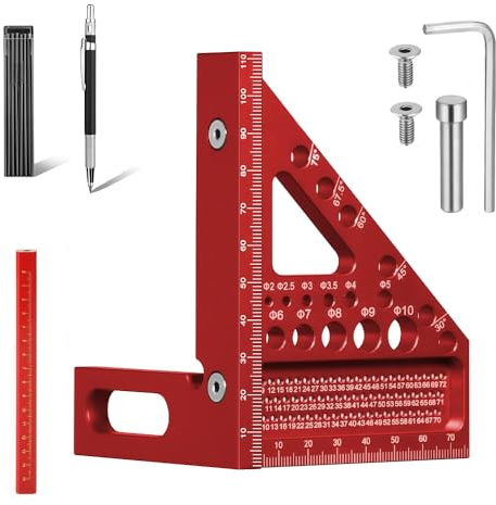 Dhqkqg 3D Multi Angle Measuring Ruler, 22.5-90 Degree Aluminum Alloy Combination Square With 11 Drill Holes and Positioning Aid for Woodworking