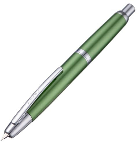 Jinhao 10 Press Fountain Pen with Box, Sea Pine Green Retractable Fine Nib with Converter Set (Silver Clip)