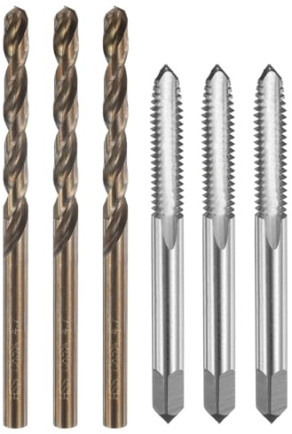 sourcing map Tap and Drill Bit Set, 3pcs M6 x 1.25 Metric Straight Flute Thread Screw Taps & 3pcs 4.7mm Twist Drill Bits, Uncoated/Roasted Yellow HSS-6542/M35 HSS-CO Tapping Threading Tool