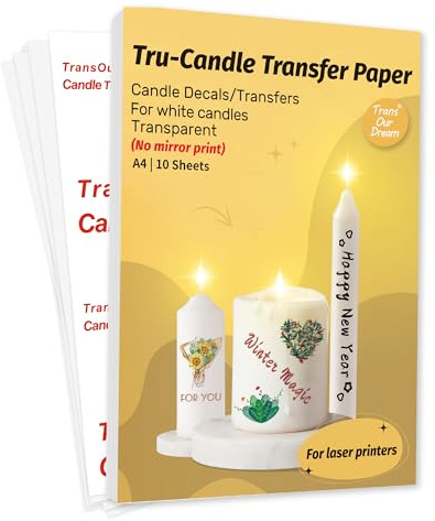 TransOurDream Tru-Candle Decals Waterslide Decal Paper Laser Clear Wet Slide Transfer Printable Transparent Sticker Paper A4 10 Sheets Water Transfers for Laser Printer No Cracking(Laser-Candle-10)