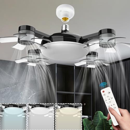 Caunmar Ventilador Techo Con Luz Y Mando A Distancia Lámpara Con Ventilador E27 Temporizador 3 Velocidades 30W Pequeño Ceiling Fan with Light Silencioso RegulablePara Dormitorio Cocina-Negro