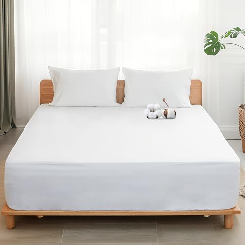 Sylvanora 100% Egyptian Cotton Fitted Sheet - 25cm Extra Deep Pocket with 4 Elastic Corner Straps - Breathable & Comfortable Double Bed Sheet (137x190cm) - Luxury Hotel Quality (White, Double)