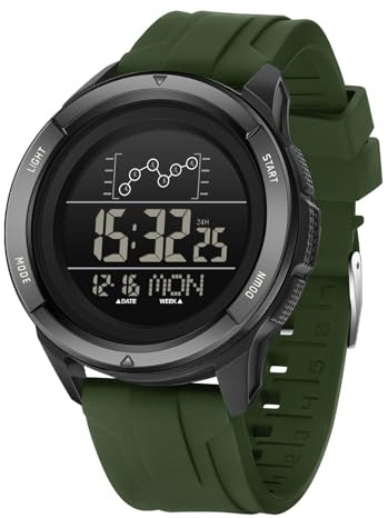 findtime Montre Militaire Homme Commando pour Homme Montre de Sport Bracelet Comfort en Silicone,Calendrier,Réveil, Chronomètre, Podomètre Montre Numérique Étanche 50ATM Cadran