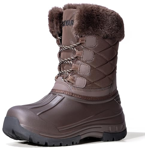 LACKWAR Snow Boots for Women Waterproof Mid Calf Duck Boots Lightweight Warm Anti-Slip Hiking Walking Faux Fur Lined Women's Winter Snow Boots for Outdoor(brown8)