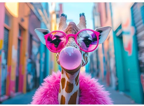 Ceanothe Tableau sur toile girafe pop art 30x45 cm Décoration Murale Art Décoratif Muraux Peinture Imprimée en HD Salon Chambre Bureau Bois de Forêt FSC Fabriqué en France